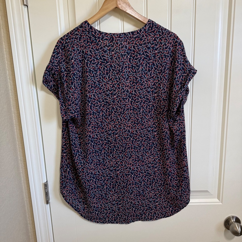 Pleione Women's Blouse Medium‎ Navy Blue Red Abstract Print Short Sleeve Top - Picture 6 of 8